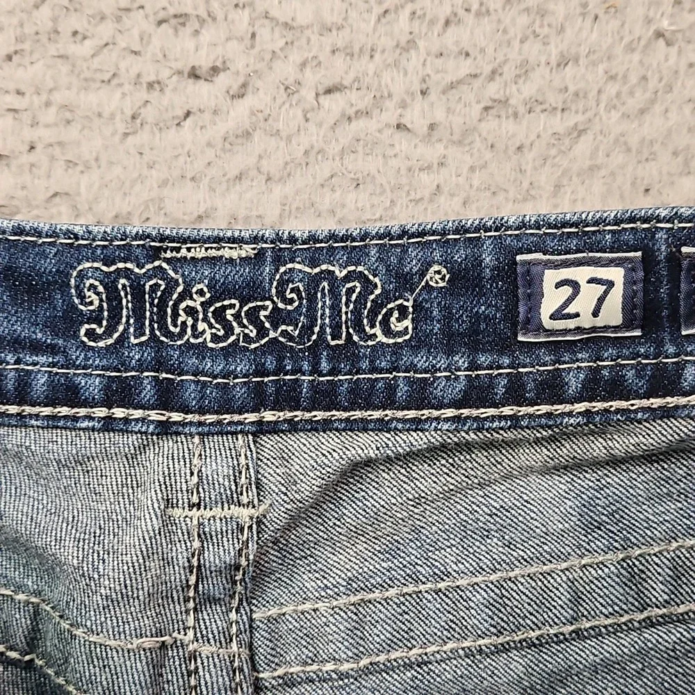 Miss Me Jeans Womens 27 Blue Rhinestone Y2K Bling Western Fleur de Lis Cowgirl